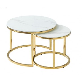 Комплект SIGNAL MUSE II (2 стола журнальных) эффект белого мрамора/золотой